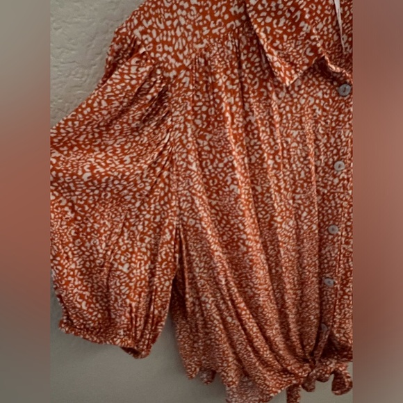 Free People Women Celia Printed Tie-Hem Puff Sleeve Blouse Dark Orange Size S - Picture 5 of 6